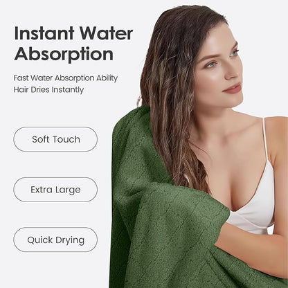 JML Microfiber Bath Towels Set of 2, Oversized, Ultra Soft, Super Absorbent, Fast Drying, No Fading Large Bathroom Towel for Yoga, Sauna, Travel, Fitness (Coral Fleece - Olive-Green, 30 in x 60 in)