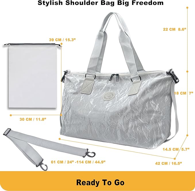 Gym Bag for Men & Women with Shoe Wet Bag - Waterproof Duffle Bag for Travel, Sports, Fitness & Workout (Light Gray)