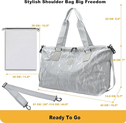 Gym Bag for Men & Women with Shoe Wet Bag - Waterproof Duffle Bag for Travel, Sports, Fitness & Workout (Light Gray)