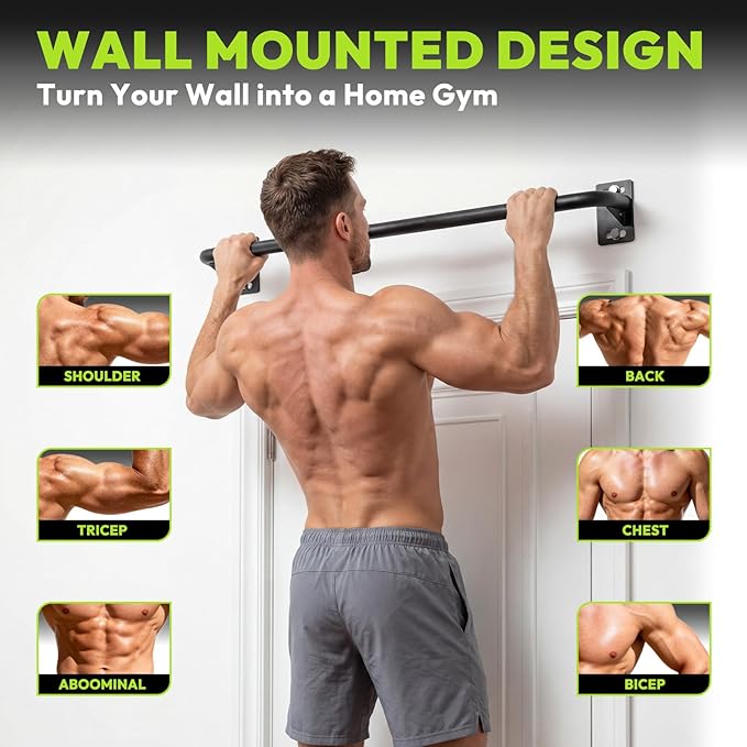 Pull Up Bar for Doorway and Wall Mount - Chin Up Bars for Home Gym, 36‘’/52‘’ in Upper Body Workout Equipment with 500 lbs Capacity, Portable Thickened Steel Construction, Joist Mounted
