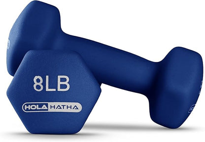 HolaHatha 2, 3, 5, 8, and 10 Pound Neoprene Dumbbell Free Hand Weight Set with Rack, Ideal for Home Exercises to Gain Tone and Definition, Pastel
