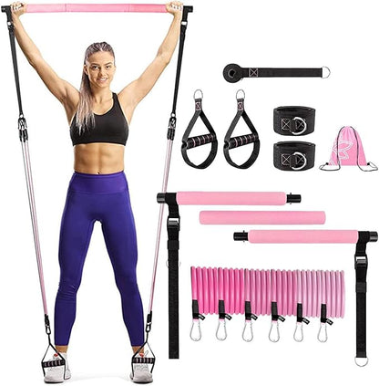 Pilates Bar Set – Home Workout Equipment, Resistance Band Bar | Fitness Gear for Women, Portable Gym Tool for Strength Training, Yoga, Full Body Toning, Core and Flexibility Workouts