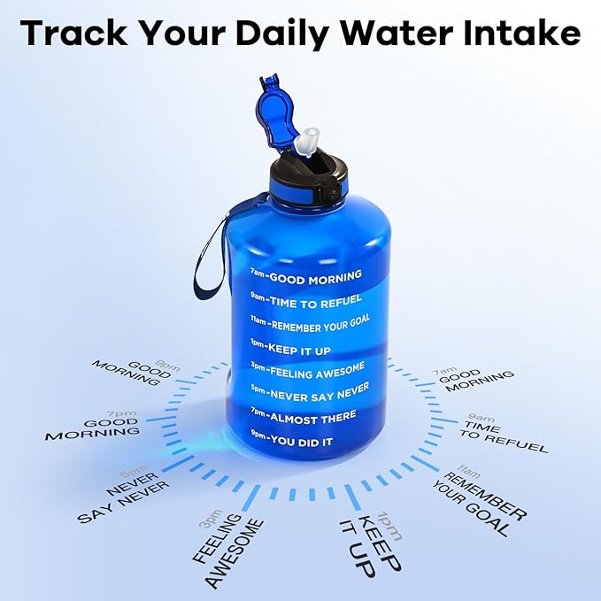 1 Gallon Water Bottle with Handle, 128oz LeakProof Reusable Gym Water Bottle with Capacity Scale, BPA Free, Ideal for Gym and Outdoor Life (Blue)