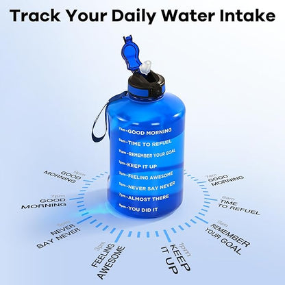 1 Gallon Water Bottle with Handle, 128oz LeakProof Reusable Gym Water Bottle with Capacity Scale, BPA Free, Ideal for Gym and Outdoor Life (Blue)