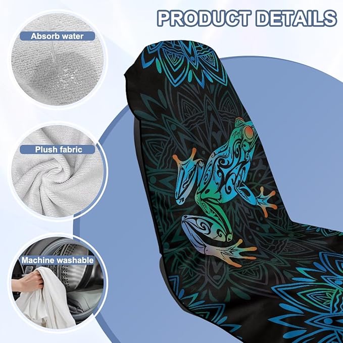 Bulopur Frog Sweat Towel Car Seat Cover Boho Mandala Post-Work Running Athletic Beach Towel Machine Washable Lightweight Breathable Floral Car Interior Accessories
