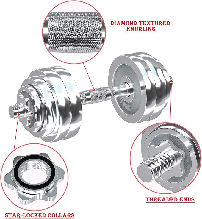 VIVITORY Fitness Dumbbells Set, Adjustable Weight Sets up to 11/22/44/66/100 lbs, with Metal Connecting Rod Used As Barbell, Chromed Weights, Hardcover Gift Box, Home Gym Work Out Training Equipment