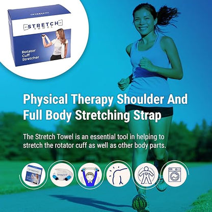 Shoulder Rotator Cuff Stretching Device By Stretch Towel; Physical Therapy Shoulder And Full Body Stretching Strap With Easy Grip Handles for Sore and Tight Muscles. Improves Shoulder Flexibility