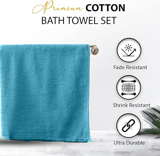 100% Cotton Bath Towels, 24x48 Pack of 6 Towels, Quick Dry, Highly Absorbent, Soft Feel Towel, Gym, Spa, Bathroom, Shower, Pool, Luxury Soft Towels (Aqua, 24x48-6 Pack)