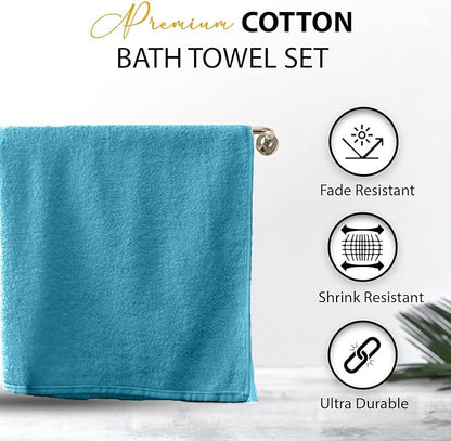 100% Cotton Bath Towels, 24x48 Pack of 6 Towels, Quick Dry, Highly Absorbent, Soft Feel Towel, Gym, Spa, Bathroom, Shower, Pool, Luxury Soft Towels (Aqua, 24x48-6 Pack)