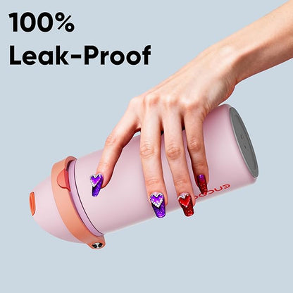Insulated Water Bottle with Straw - Encool Stainless Steel Water Bottle with Push Button Lid, Leak-Proof & BPA-Free, Keeps Cold for 24 Hours for Sports, Travel, Gym (18 oz, Lily-Red)