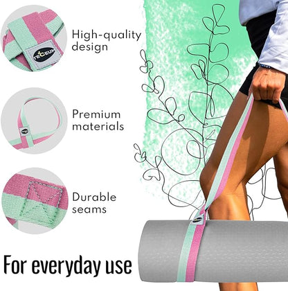 TECEUM Yoga Mat Strap – 30+ Colors – Adjustable Mat Holder Sling Carrier for All Mats [Mat Not Included]