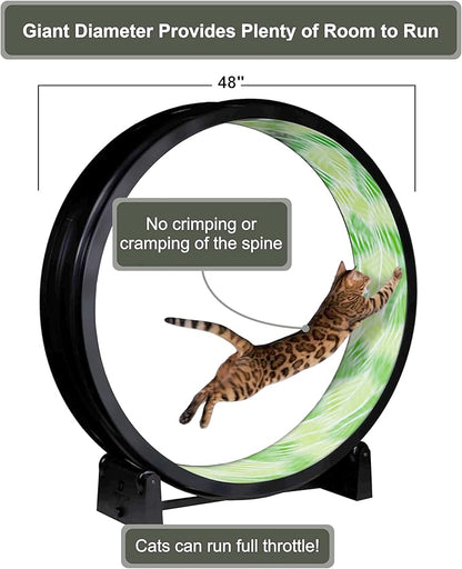 One Fast Cat - Cat Exercise Wheel - Gen. 7 - Safe 48" Diameter - Made in The USA - Black Wheel with Jungle Leaves Foam Traction Pads and Solid Black Inline Wheels