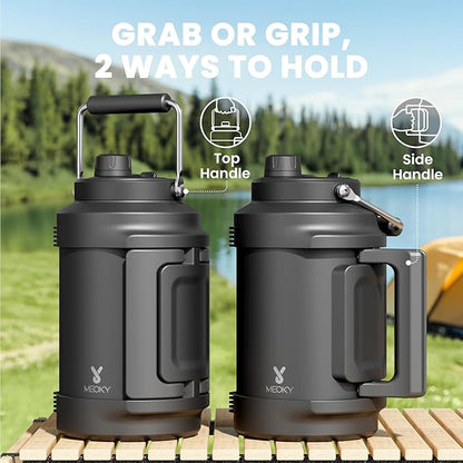 1 Gallon Insulated Water Bottle for Sports: Meoky 128 oz Triple Wall Vacuum Stainless Steel Water Jug - Top and Side Handles, Cold for 48 Hrs, 2-in-1 Straw and Spout Lid, Leak Proof for Hiking (Night)