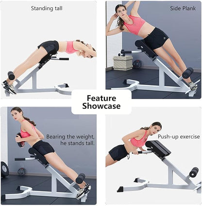Adjustable Roman Chair, Hyperextension Bench for Back Exercise, White, Steel Frame, Multi-Position Core Training Equipment, Home Men Women Full Body ，U-Shaped Base