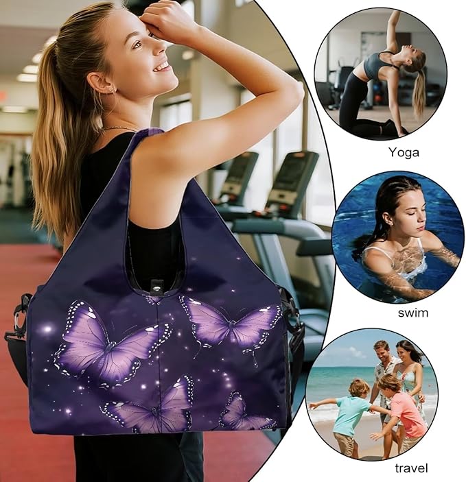 Gym Bag with Yoga Mat Holder Large Tote Bag With Multi Pockets for Women Men Dry Wet Separated Pocket Carryall Yoga Tote Bag for Pilates Travel Workout Office