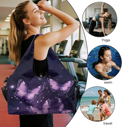 Gym Bag with Yoga Mat Holder Large Tote Bag With Multi Pockets for Women Men Dry Wet Separated Pocket Carryall Yoga Tote Bag for Pilates Travel Workout Office