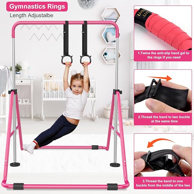 Gymnastic Bars for Kids with Adjustable Height, Folding Gymnastic Training Kip Bar, Expandable Horizontal Bar for Home
