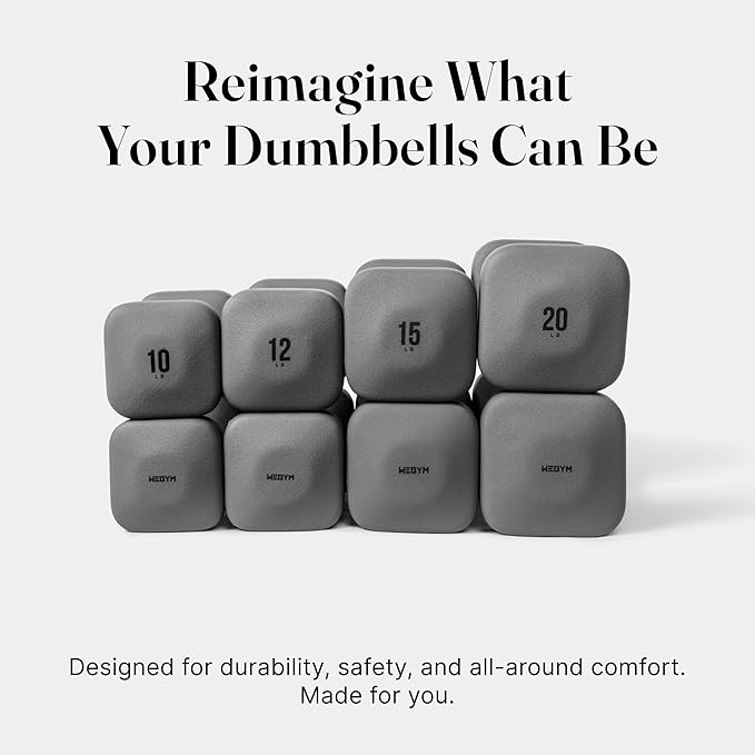 WeGym SafeGrip Square Dumbbells with Anti Slip Handles, Aesthetic Free Weights for Home Workouts, Stable Design Prevents Rolling during Floor Exercises - Set