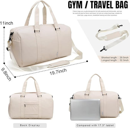 NOL Waterproof Gym Duffle Bag for Men & Women with Shoe & Wet Compartments, Multiple Pockets | Adjustable Shoulder Strap for Sports, Travel, Fitness, Workout & Hospital Use, Cream