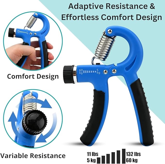 Hand Gripper META_HG60_Blue | Adjustable 5-60kg Grip Strength Trainer for Forearm, Wrist & Hand Exercise | Ideal for Gym, Fitness & Rehabilitation Forearm Strengthener