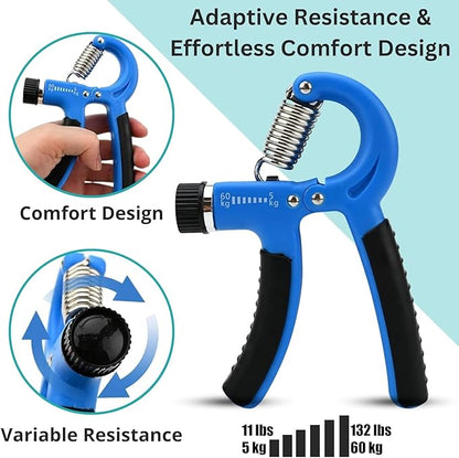 Hand Gripper META_HG60_Blue | Adjustable 5-60kg Grip Strength Trainer for Forearm, Wrist & Hand Exercise | Ideal for Gym, Fitness & Rehabilitation Forearm Strengthener