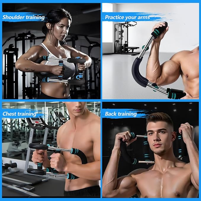 Twister Arm Trainer, 40-110lb Adjustable Power Bar, Chest Shoulder Arm Workout Equipment, Portable Detachable Spring Resistance for Home Gym, Men & Women