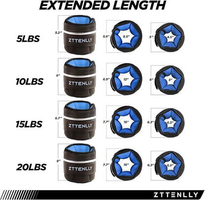 Adjustable Ankle Weights 1-5/10/15/20LBS Pair with Carry Bag - Breathable Fabrics, Reflective Trim - Strength Training Leg Wrist Arm Ankle Walking Weights Sets for Women Men Kids