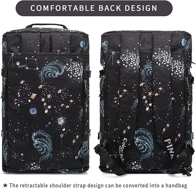 Floral gym duffel bag backpack, fashion wrestling bag,with shoe compartment, 4 kinds of back method waterproof travel sports walking laptop Lightweight（A-Starry Sky）
