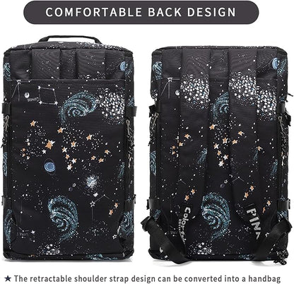Floral gym duffel bag backpack, fashion wrestling bag,with shoe compartment, 4 kinds of back method waterproof travel sports walking laptop Lightweight（A-Starry Sky）