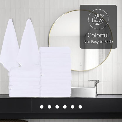 Cosy Family 24 Pack Soft Washcloths Set - 12 x 12 inches, Quick Drying - Highly Absorbent Coral Velvet Fingertip Towel Bathroom Wash Clothes for Bath, Spa, Facial, Kitchen - White