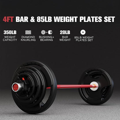 RitFit Barbell Weight Set - 4/6FT Olympic Barbell with Weight Plates (55-115LB Total) - Weightlifting Equipment for Squats, Curls, Deadlifts, Presses, Hip Thrusts