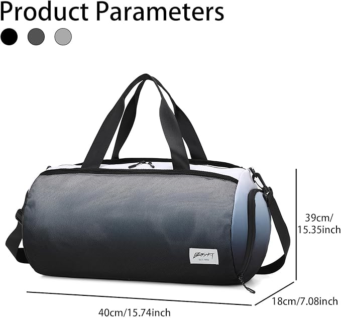 BE SMART Waterproof Mens Gym Bag with Shoe Compartment, Duffle Bag with Wet Pocket for Men, Lightweight Sport Carry On Duffel Bag With Tpu Pocket for Travel, Sports, Fitness & Workout(Black Gradient)
