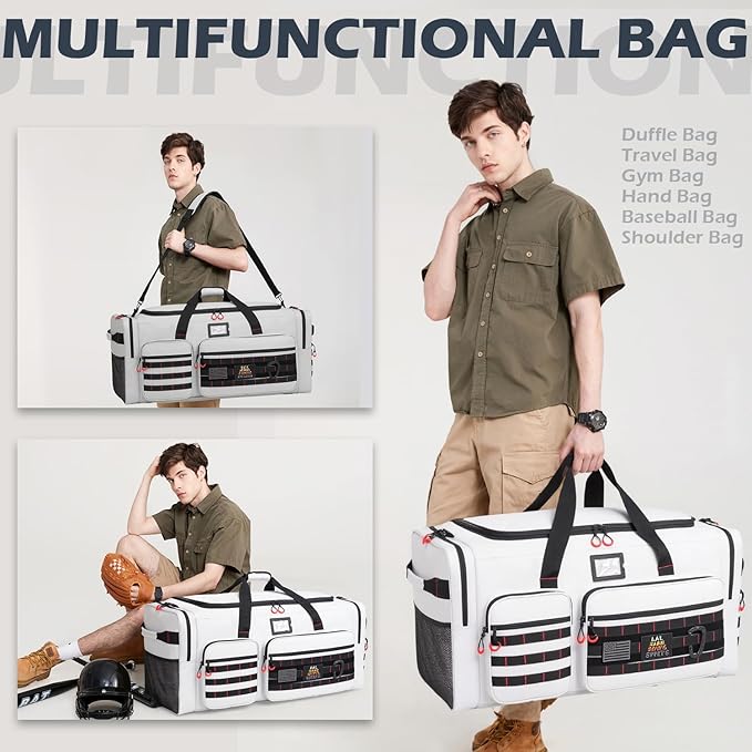 135L Large Duffle Bag, Heavy Duty Duffle Bag for Travel, Extra Large Sports Gym Equipment Bag for Soccer Baseball Basketball Hockey Football, Grey