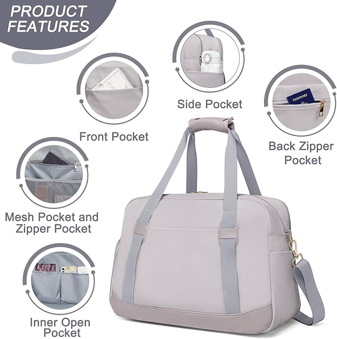 Sports Gym Bag for Women, Travel Duffle Bag with Shoe Compartment & Wet Pocket, Fitness Yoga Bag