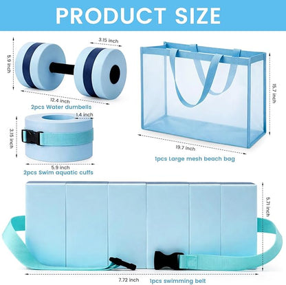 6 Pcs Aquatic Exercise Set Water Aerobics Set Large Mesh Beach Bag Pool Fitness Equipment Foam Water Dumbbell Ankle Swimming Weight Aquatic Swim Belt for Exercise Weight Loss