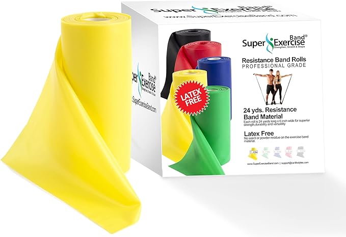 Resistance Band for Working Out | Super Exercise Bands 8,16,24 Yard Bulk Rolls |10 Strengths in Light Medium and Heavy Resistance Bands | Latex Free Workout Bands Including App and e-Book