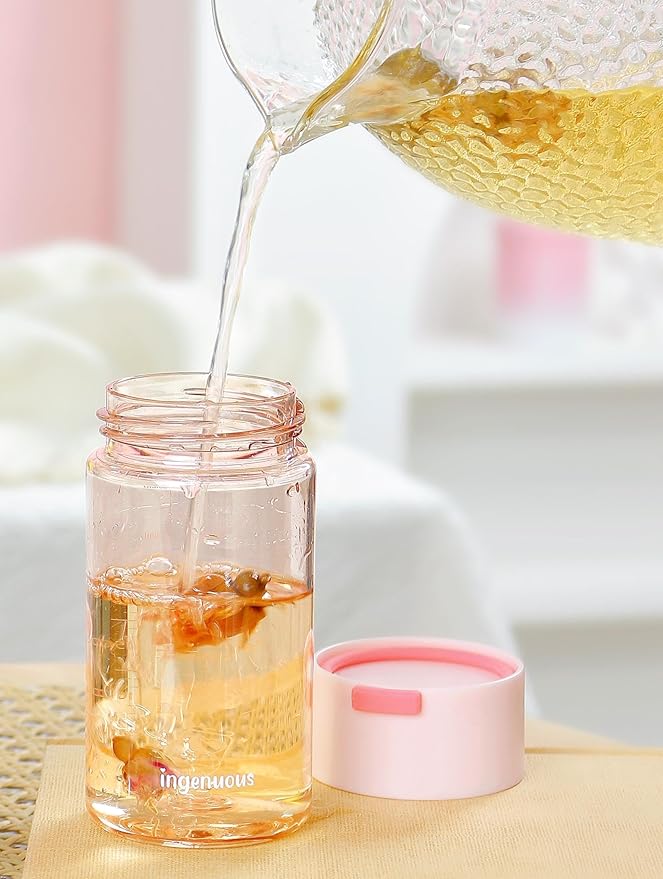 9 oz Tritan Colored Water Bottle,Infuser Small Water Bottle,Lightweight,Resuable,Leak Proof,Wide Opening,Cute and Clear(Light Pink)