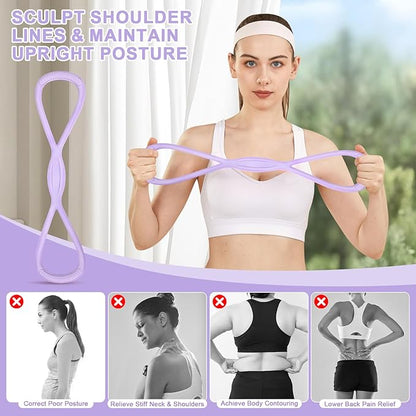Figure 8 Resistance Band: Resistance Bands with Handles for Working Out - 8 Shaped Resistance Bands for Women - Exercise Bands for Arms - Fullbody Yoga Pulling Rope
