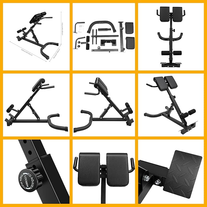 Multifunctional Roman Chair, Hyperextension Bench for Ab & Back Workout, 5-Angle 8-Length Strength Training Fitness Chair, 330lbs Load Foldable Sit Up Bench for Home Gym, 40.55*27.55*44.48in Black