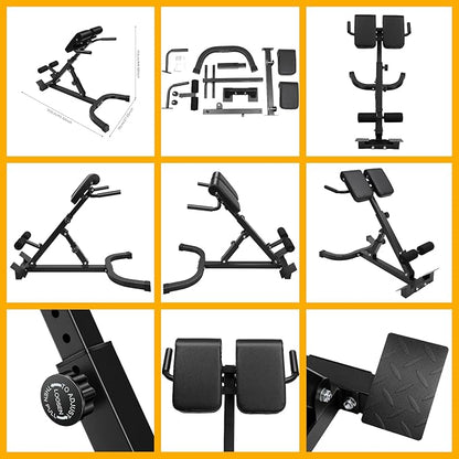 Multifunctional Roman Chair, Hyperextension Bench for Ab & Back Workout, 5-Angle 8-Length Strength Training Fitness Chair, 330lbs Load Foldable Sit Up Bench for Home Gym, 40.55*27.55*44.48in Black