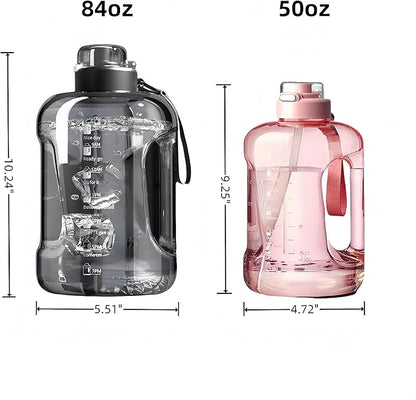 50oz & 84oz Motivational Water Bottle - Time-Marked, Leak Proof & BPA free. 2-in-1 Lid with Straw, Food-Grade Tritan. Half Gallon Sized, Ideal for Gym, Fitness & Outdoor Activities (50oz, Blue)