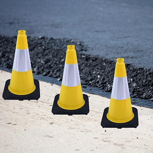 8 Pack 18 Inch Yellow Traffic Cones with Black Base - Durable Markers for Sports Training, Field Boundaries, and Outdoor Activities (8, Yellow, 18 Inch)