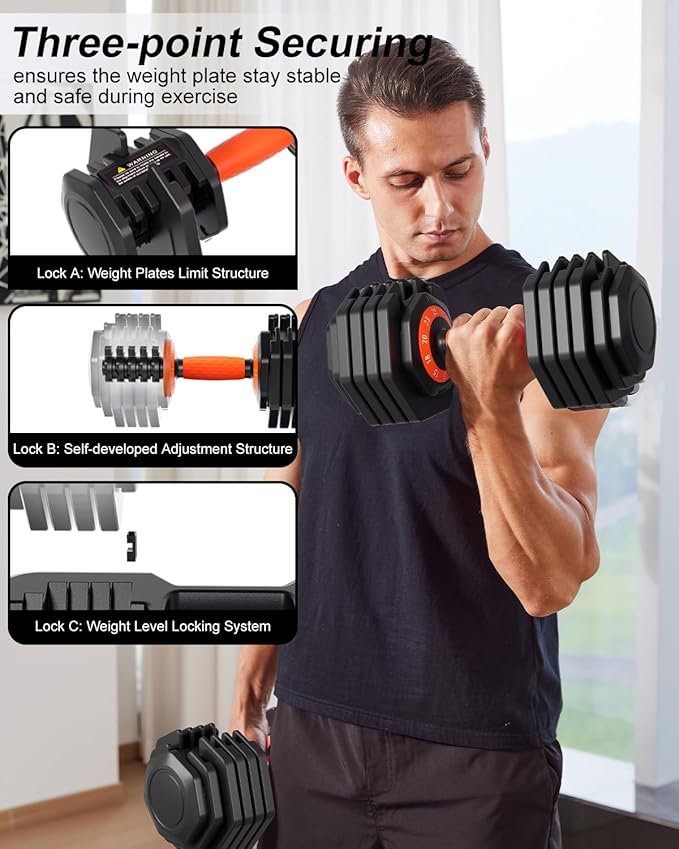 Adjustable Dumbbell Set, 10-in-1 25LB/55LB Ajustable Dumbbells with Safe Locking System, Enclosed Storage Tray, 1 Sec Fast Adjustment, Comfortable Non-Slip Textured Grip, Suitable for Home Gym Workouts Men and Women