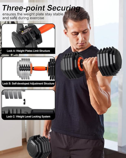 Adjustable Dumbbell Set, 10-in-1 25LB/55LB Ajustable Dumbbells with Safe Locking System, Enclosed Storage Tray, 1 Sec Fast Adjustment, Comfortable Non-Slip Textured Grip, Suitable for Home Gym Workouts Men and Women