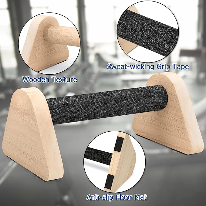 TOBWOLF 2PCS Wooden Push Up Bars, Solid Calisthenics Wood Parallettes Bars for Men Strength Training, Will Not Slip or Wobble, Calisthenics Equipment for Planks, Calisthenics & Home Gym Workout
