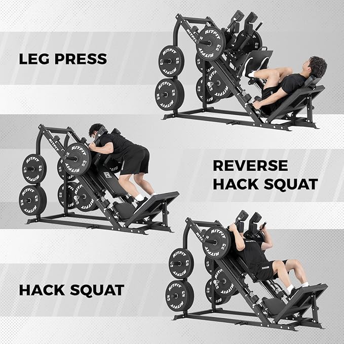 RitFit 3-in-1 Leg Press Hack Squat Machine for Home Gym, 1500LB Capacity, Compact Space-Saving Design with Multiple Hack Squat & Leg Press Angles