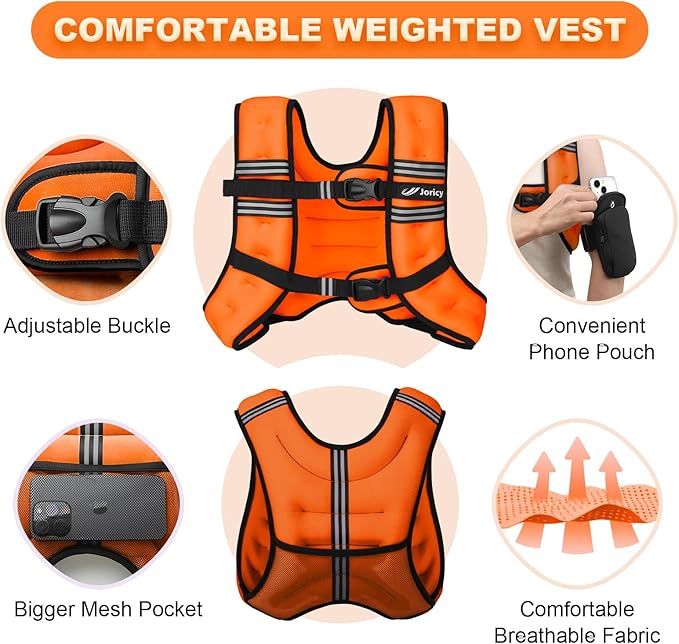 Weighted Vest Woman 5lb/8lb/10lb/12lb/15lb/20lb/25lb/30lb Weight Vest for Women Men, Rucking Vests with Reflective Stripe for Running Workout Walking Strength Training Weight Loss Fitness Weightlifting