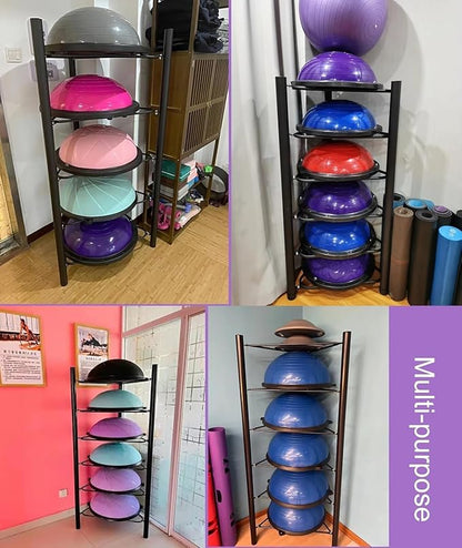 Commercial Gym Exercise Ball Holder Half Ball Balance Trainer Holder 5/6 Layer Stability Balls Organizer, Workout Equipment Shelf