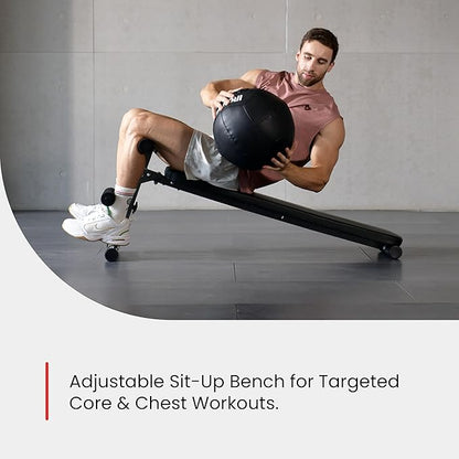 Finer Form Gym-Quality Adjustable Sit Up Ab Bench & Decline Weight Bench for Home Gym Strength Training.