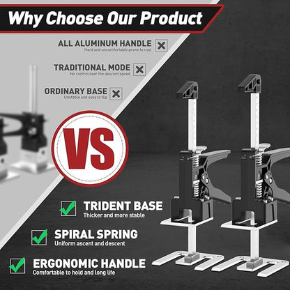 Labor Saving Arm Jack Handle 2 Pack, Construction Jack, Wall Tile Locator, Multi Function Height Adjustment Lifting Device, Door Panel Lifting Cabinet, Raised 9.8 in, Pair Dynamic Load 420 LB